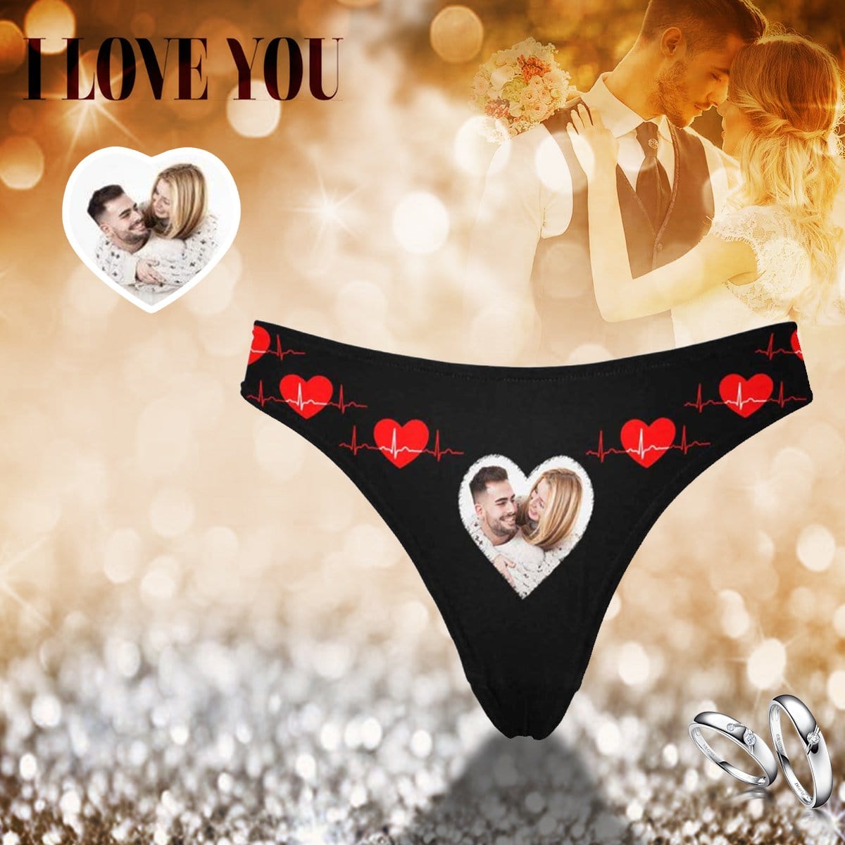 Custom Photo Underwear Heartbeat Love Couple Women Thongs