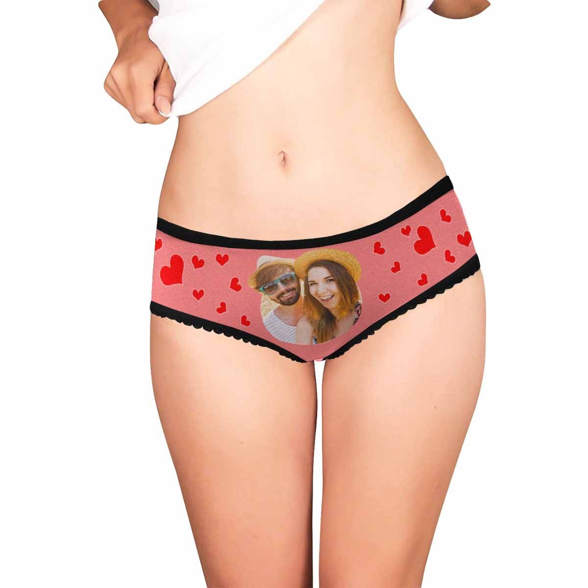 Custom Photo Underwear Personalized Couple Love Hearts Panties Women&