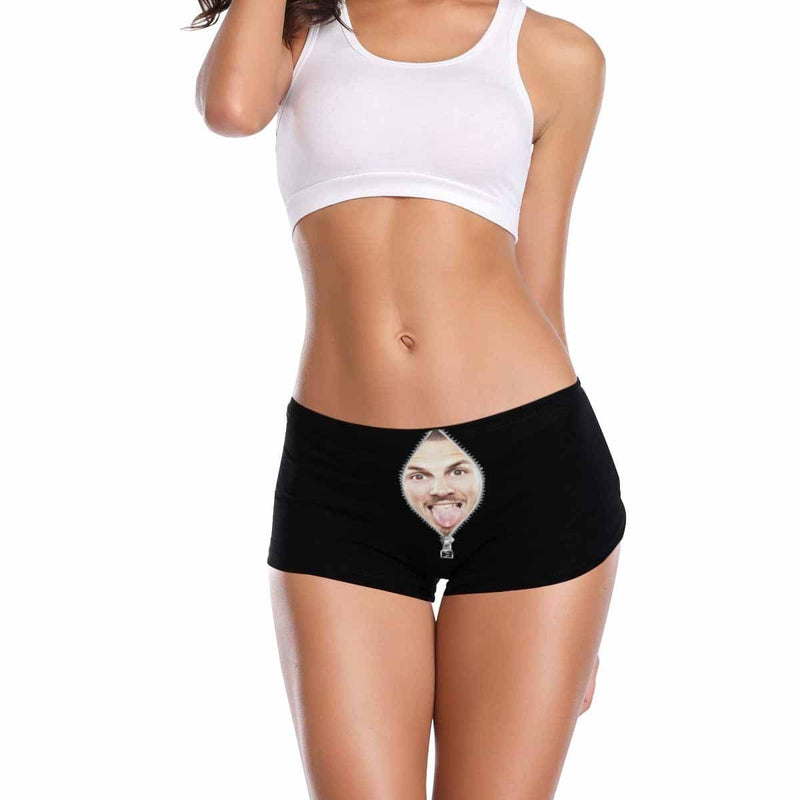 Custom Underwear with Face Personalized Zipper Black Women's Boyshort Panties Funny Lovers Gift