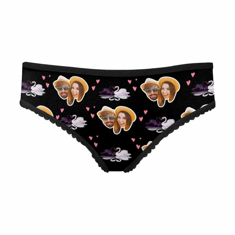 Custom Women's Underwear Personalized Face Couple Love Swan Women's All Over Print High-cut Briefs