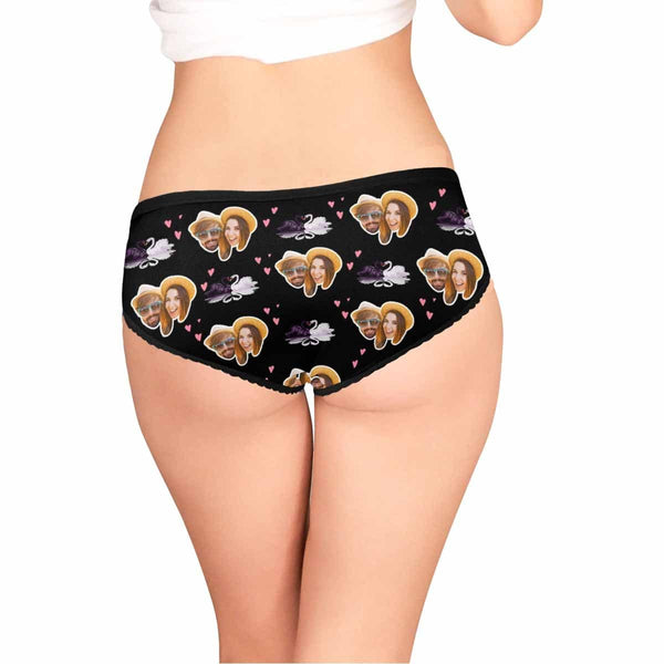 Custom Women's Underwear Personalized Face Couple Love Swan Women's All Over Print High-cut Briefs