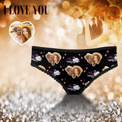 Custom Face Underwear Personalized Love Swan Women&