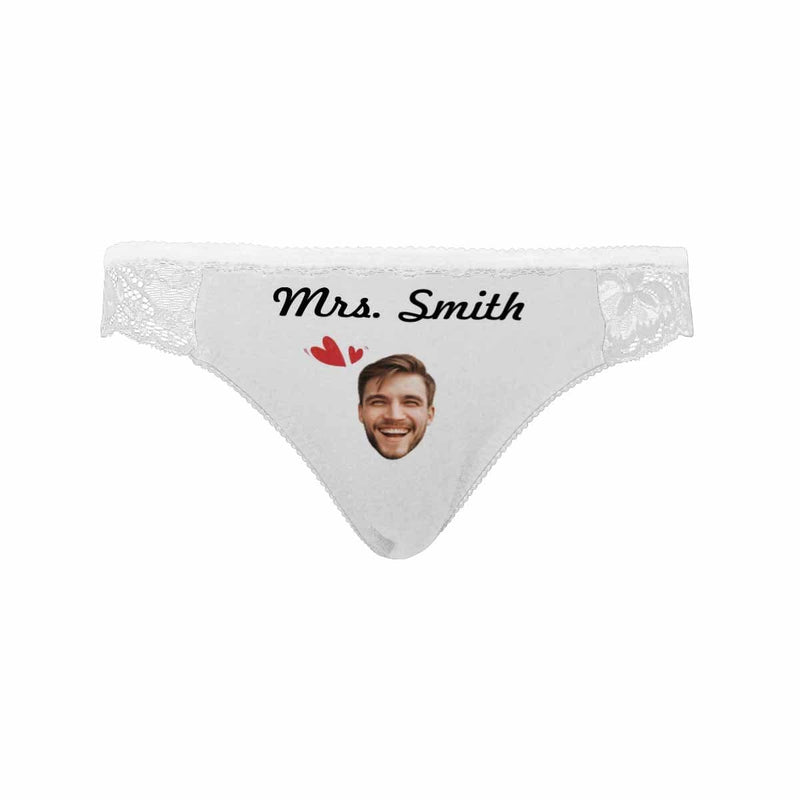 Personalized Bride Panties Custom Face&Name Love Heart White Women's Lace Panty Wedding Gift for the Bride