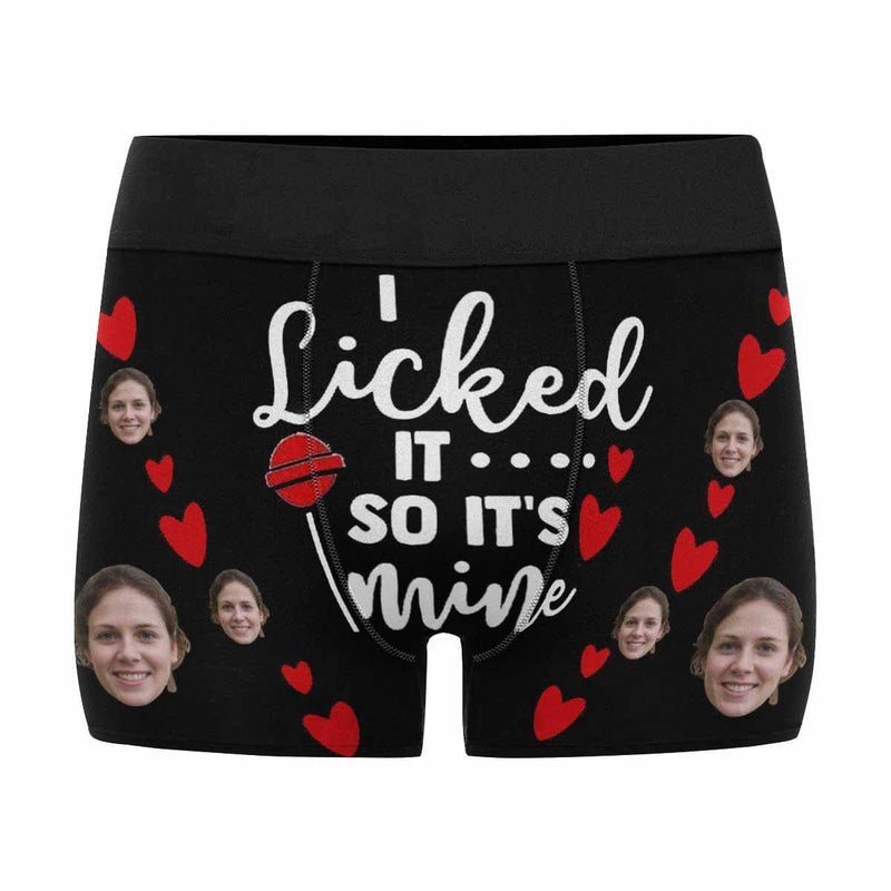 Personalized Face Licked It Women's Boyshort Panties&Men's Boxer Briefs Custom Matching Briefs Underwear For Couple Valentine's Day Gift