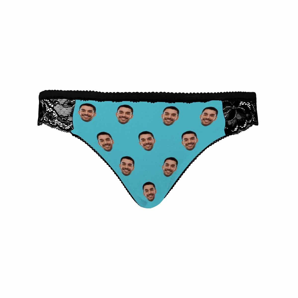 Personalized Face Lace Panties Custom Blue Sexy Underwear Women&