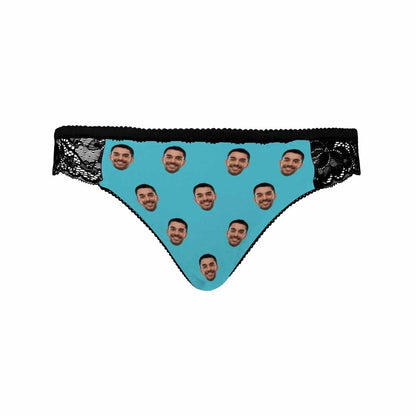 Personalized Face Lace Panties Custom Blue Sexy Underwear Women&