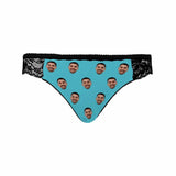 Personalized Face Lace Panties Custom Blue Sexy Underwear Women's Lace Panty