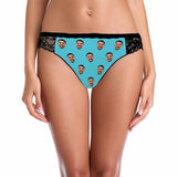 Personalized Face Lace Panties Custom Blue Sexy Underwear Women's Lace Panty