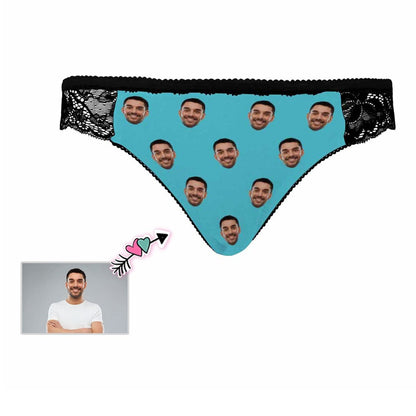 Personalized Face&amp;Name Panties Custom Blue Underwear Womens Lace Panty