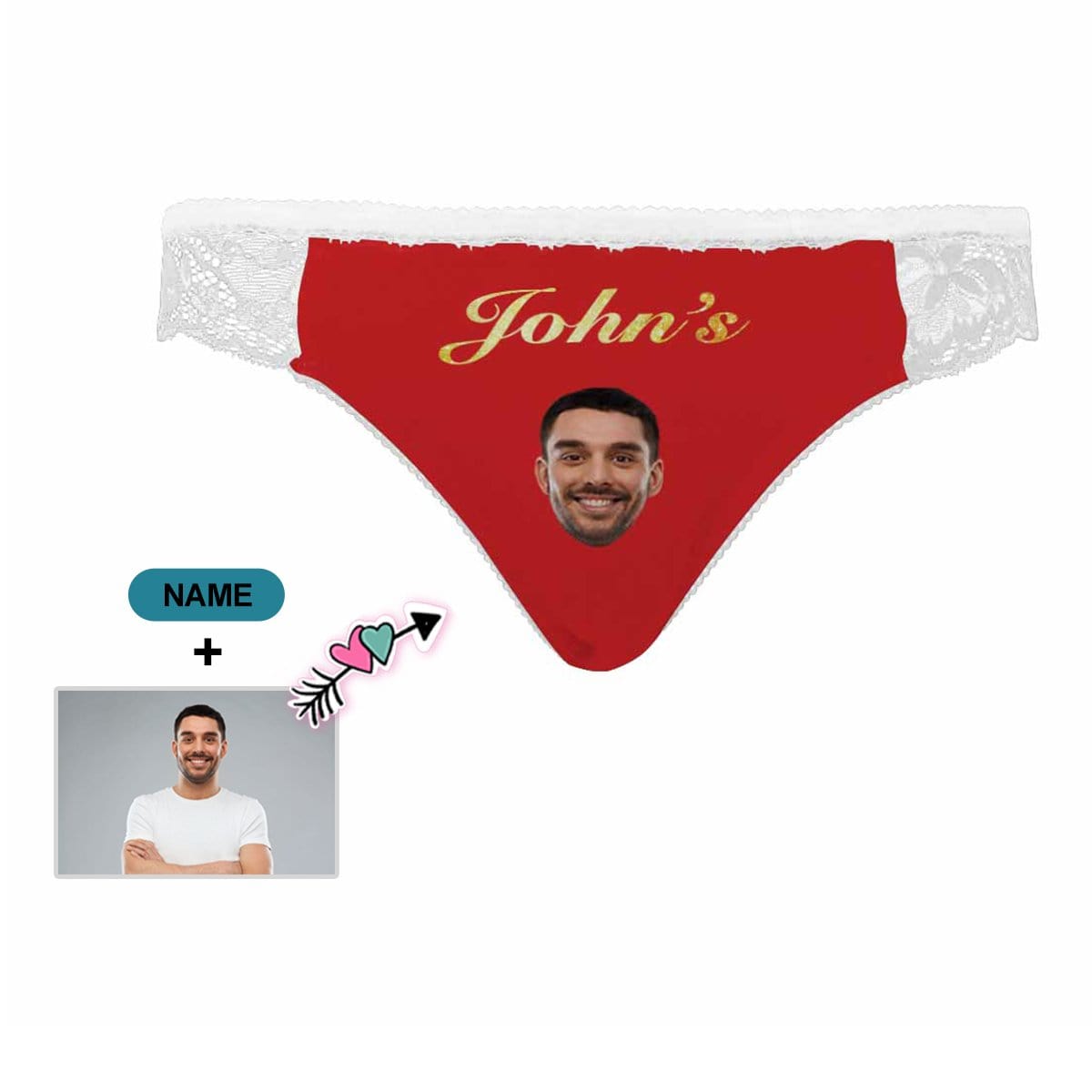 Personalized Face&amp;Name Lace Panties Custom Red Sexy Underwear Women&