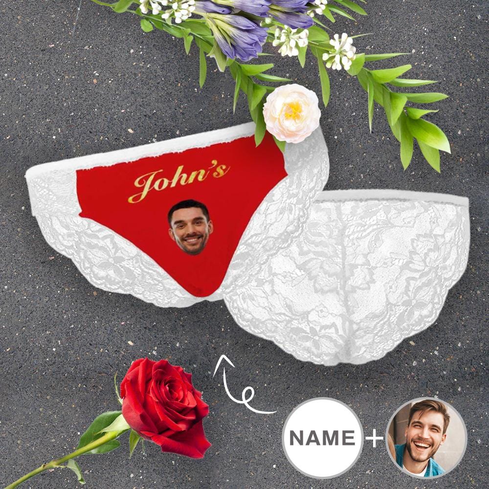 Personalized Face&amp;Name Lace Panties Custom Red Sexy Underwear Women&