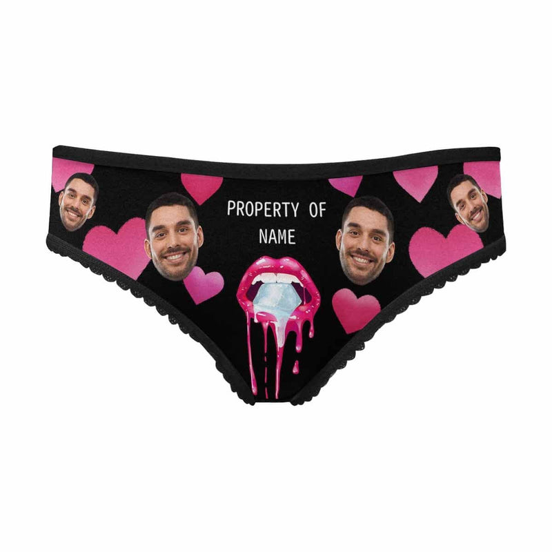 Personalized Face&Name Underwear Custom Heart Black Women's All Over Print High-cut Briefs Gift for Her