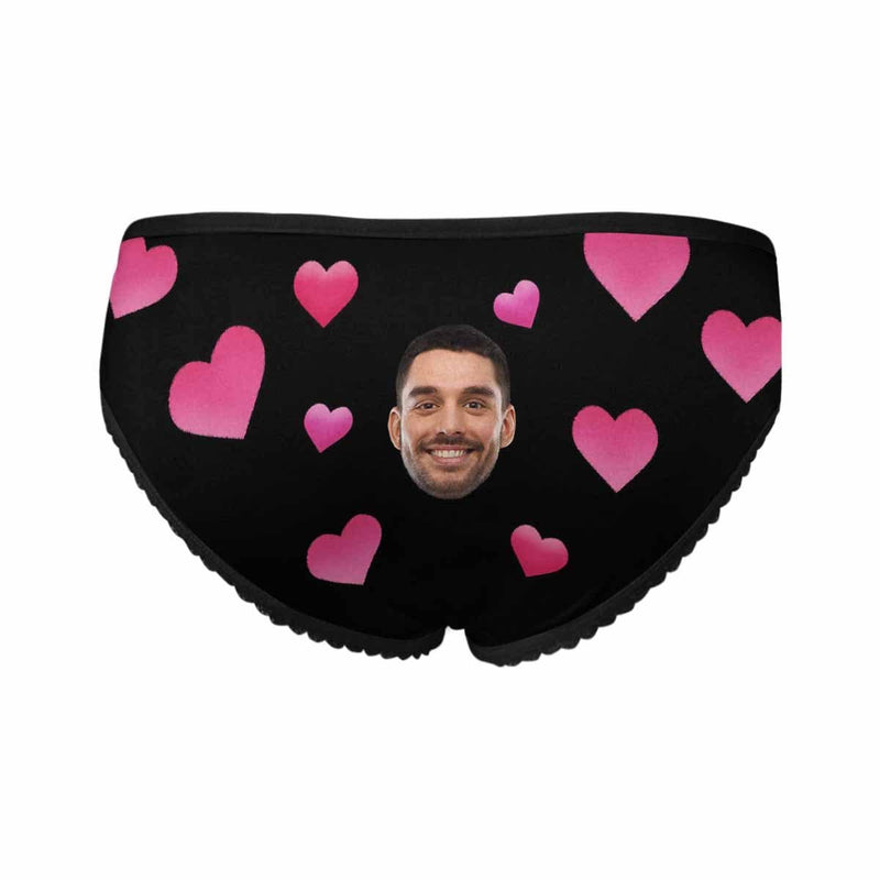 Personalized Face&Name Underwear Custom Heart Black Women's All Over Print High-cut Briefs Gift for Her