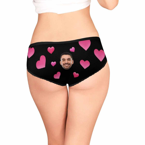 Personalized Face&Name Underwear Custom Heart Black Women's All Over Print High-cut Briefs Gift for Her