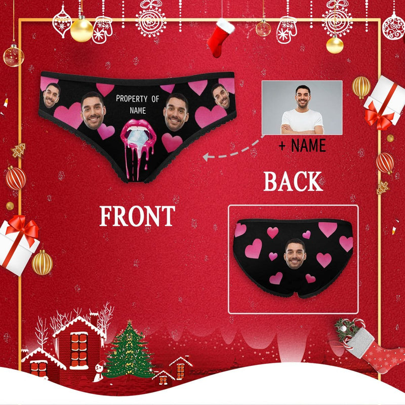 Personalized Face&Name Underwear Custom Heart Black Women's Briefs