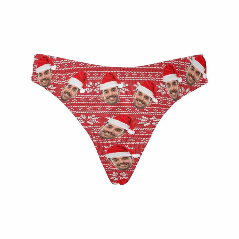 Personalized Face Underwear Custom Red Christmas Hat Women's Classic Thong Gift for Her