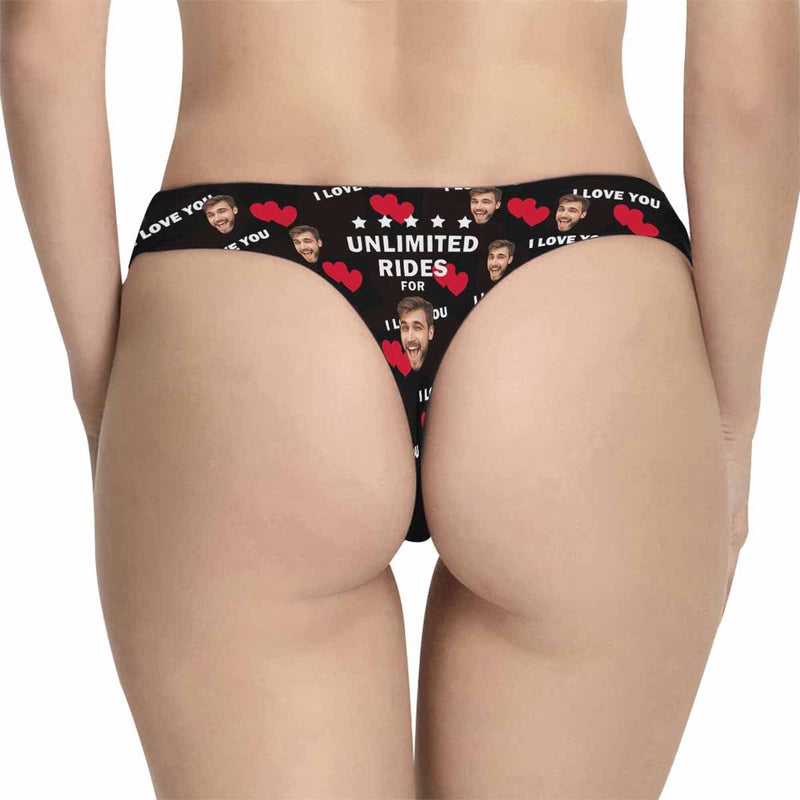 Personalized Face Underwear for Her Custom Unlimited Rides On Me Women's Lingerie Classic Thongs