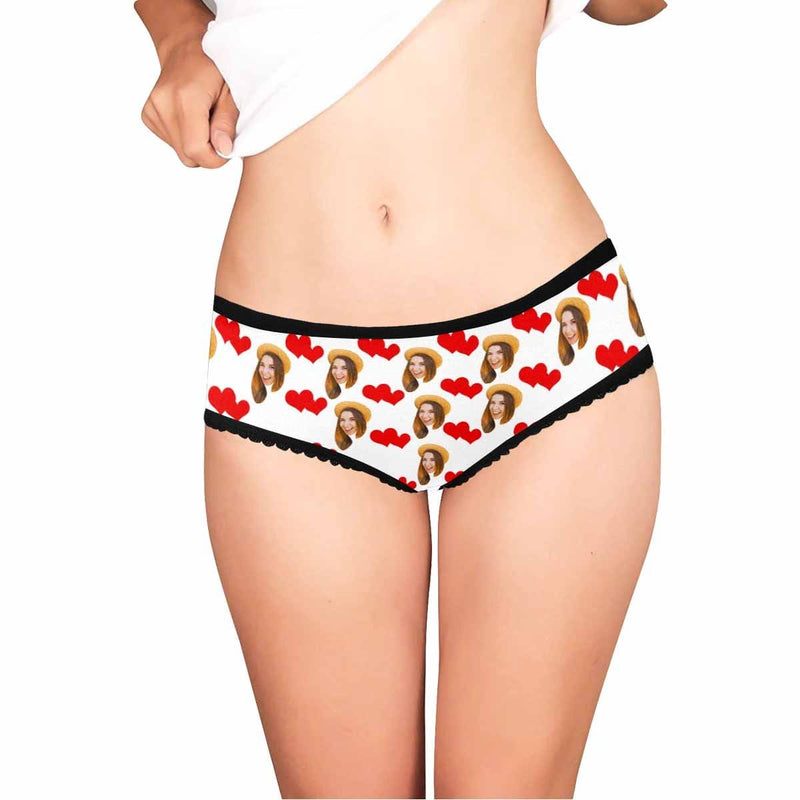 Personalized Face Women's Underwear Custom Heart Together Women's High-cut Briefs Gift for Her