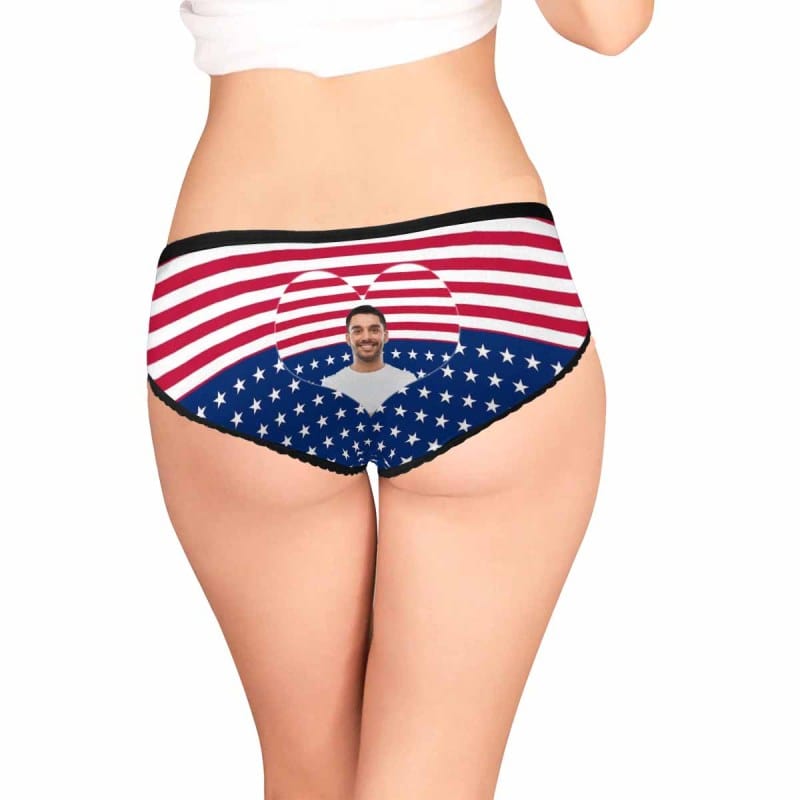 Personalized Love Heart Underwear for Her Custom Face Flag Women's High Waist Briefs