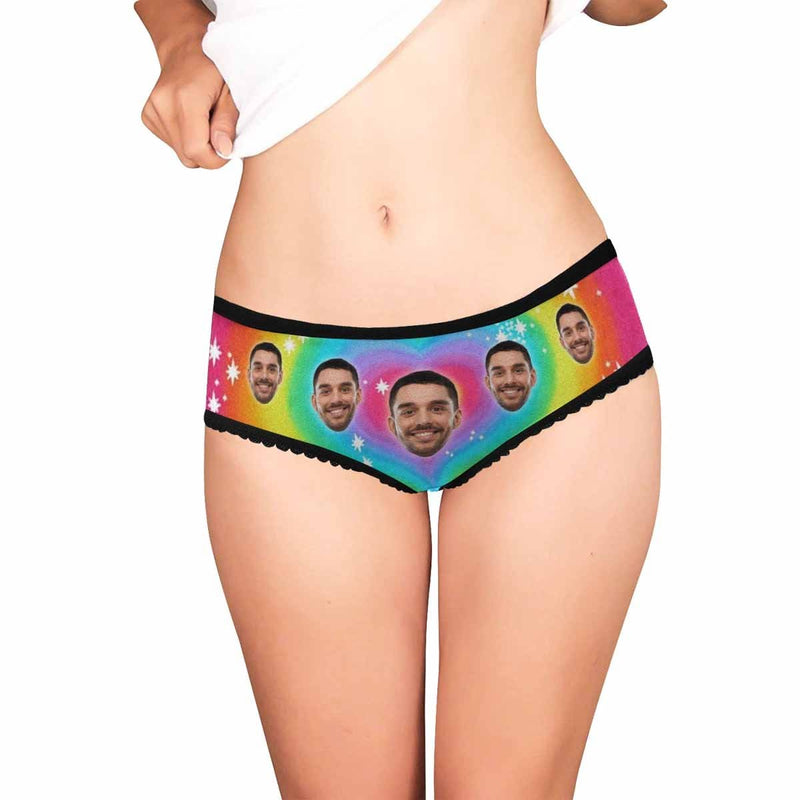 Personalized Love Rainbow Women's Underwear Custom Face Women's High-cut Briefs