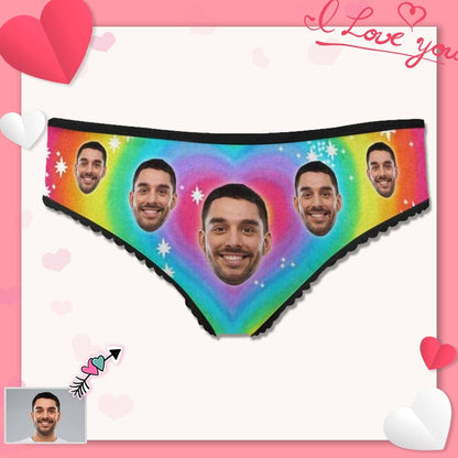 Personalized Love Rainbow Underwear Custom Face Womens High-cut Briefs