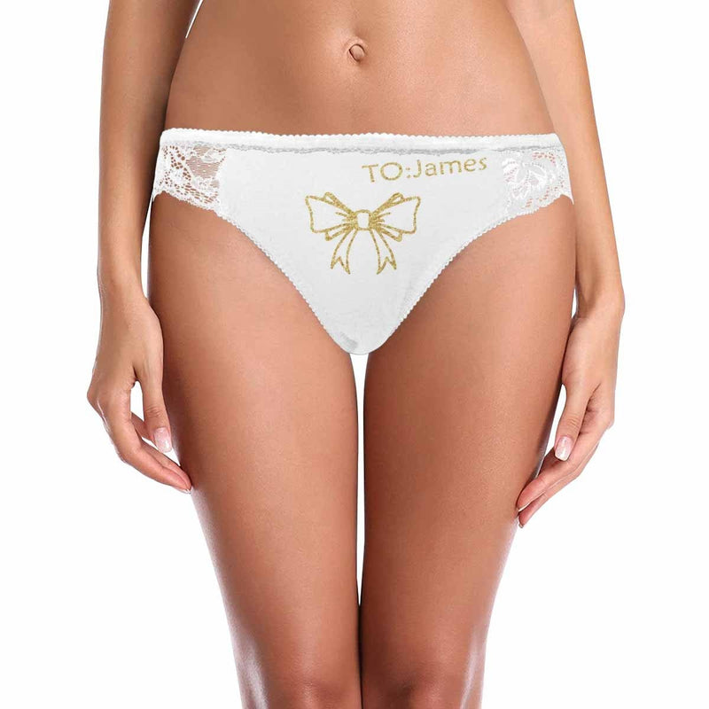 Personalized Name Underwear for Her Custom Golden Bow Sexy Thongs Women's Lace Panty