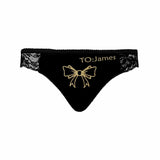 Personalized Name Underwear for Her Custom Golden Bow Sexy Thongs Women's Lace Panty