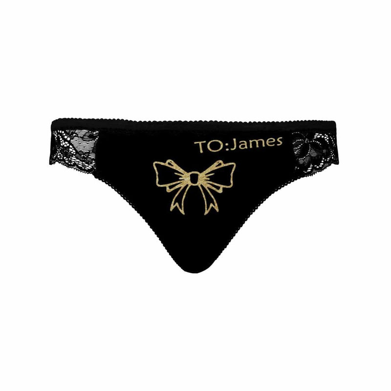 Personalized Name Underwear for Her Custom Golden Bow Sexy Thongs Women's Lace Panty