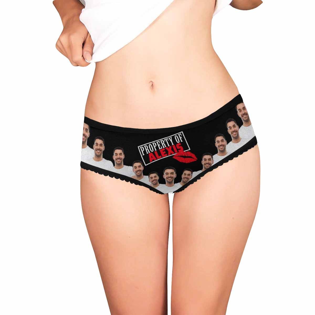 Personalized Photo&amp;Name Underwear Red Lips Custom Women&