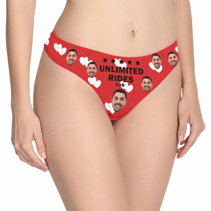 Personalized Underwear for Her Custom Face Unlimited Rides On Me Women's Classic Thongs