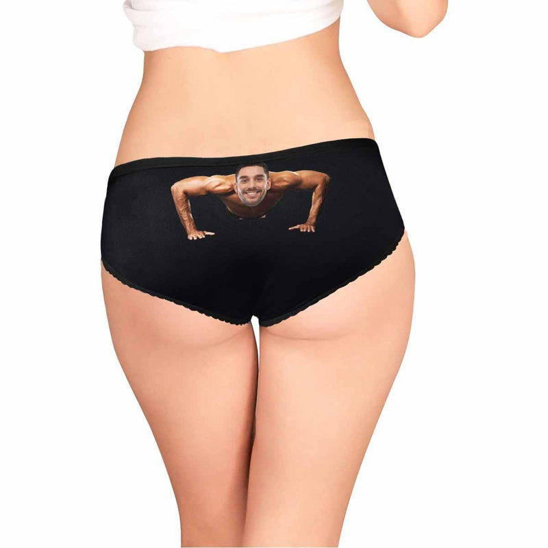 Personalized Underwear for Her Custom Husband Face Push Ups Women's High-cut Briefs Honeymoon Gift